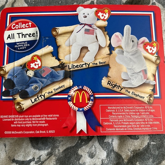 McDonalds Ty Teeny Beanie Baby Lefty Donkey from 2000. Collectors item. 🇺🇸 - Picture 4 of 4